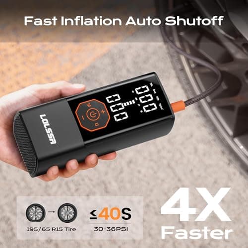 Tire Inflator Portable Air Compressor Air Pump Tires Cordless Electric 180PS for Car, Motorcycle, Bike, Ball, with Tire Gauge Pressure-Black - Thumbnail 4