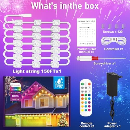 MUCCCUTE Permanent Outdoor Lights for Holidays Valentines 150ft RGB House Light w/App & Remote Control Smart Rainbow LED IP67 Waterproof for New Year Christmas Roof Eaves Garden Décor All Year Around - Thumbnail 6