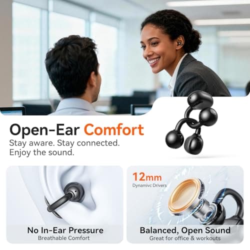 Kinglucky 2-in-1 Wireless Earbuds, in-Ear & Open Ear Clip-On Earbuds Comfortable fit, Bluetooth Headphones 5.4 with Noise Cancelling Mic, Power Swap Charging, Up to 50H, Black - Thumbnail 5