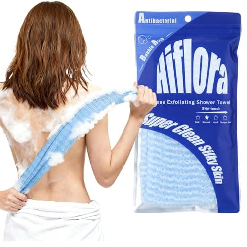Back Scrubber for Shower and Dead Skin Removal, Exfoliating Body Scrubber for Smooth Skin Japan Washcloth for Shower & Bath, Versatile Body Scrub Towel, Ideal for Skincare, Blue Medium - Image 1