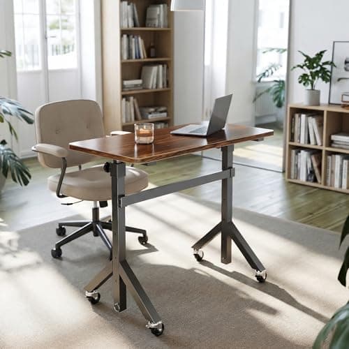 HUANUO 32'' Small Standing Desk Adjustable Heigh, Mobile Stand Up Desk with Wheels, Portable Rolling Desks for Walking Pad and Treadmill, Computer Laptop Desks for Home Office Space - Thumbnail 2