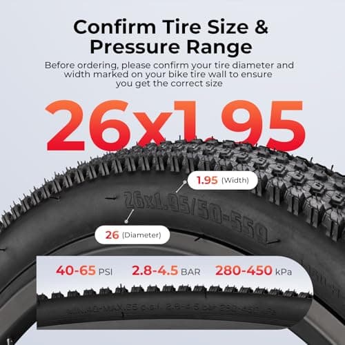 JUCEO 26x1.95 Bike Tire and Tube Set Replacement Folding Bicycle Tires Wear-Resistant for MTB All-Terrain with 2 Tire Levers - Thumbnail 2