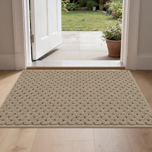 BEQHAUSE Dirt Trapper Door Mat Non-Slip Entryway Rugs Stain Resistant Absorbent Dog Doormats Woven-Look Washable Welcome Floor Doormat for Front Back Door, Dirty Wet Shoes & Paws, 24" x 36", Beige