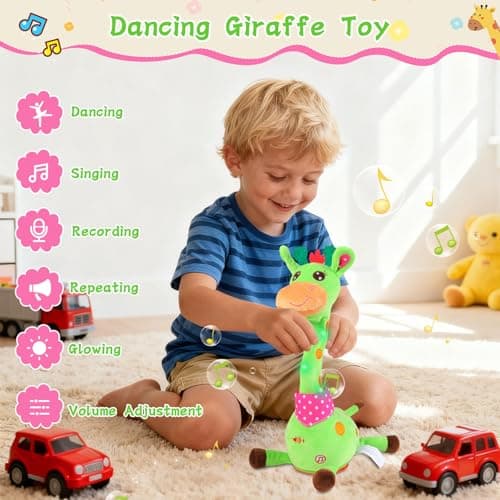LLUKEME Dancing Giraffe Toy Stuffed Animal Baby Toys Singing Song Toddlers Toy Repeats What You Say Glowing Musical Toy for Baby Birthday Gift Groovy Giraffe Toy (Green Giraffe) - Thumbnail 3