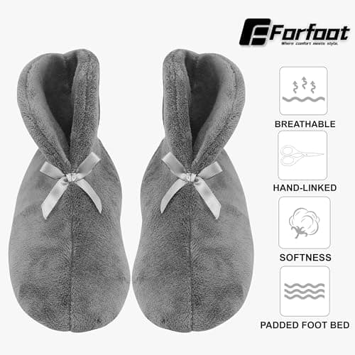 Slipper Boots, Forfoot Womens Slippers House Lightweight Winter Warm Slipper Booties Plush Bedroom Bootie Indoor Office Shoes Dark Grey US 9.5 - Thumbnail 3