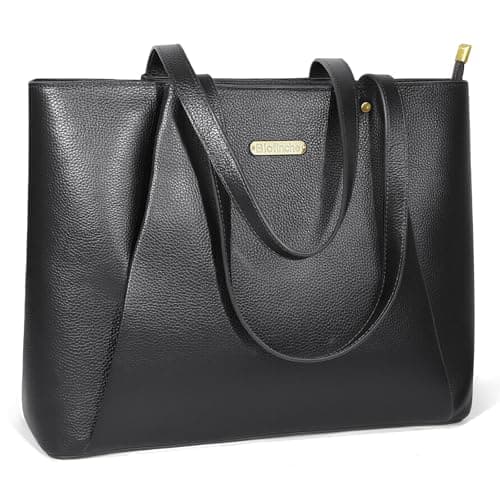 Blofinche Genuine Leather Tote Bag for Women Work Laptop Bag, 15.6 Inch Large Professional Computer Bag with Zipper Closure, Commuter Business Purse for Office Travel, Black - Image 1