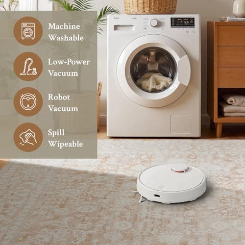 RUGVIGO Beige 8x10 Area Rugs for Living Room, Floral Vintage Washable Rug for Bedroom, Distressed Neutral Non Slip Soft Print Floor Carpet for Dining Room Nursery Home Office - Thumbnail 5