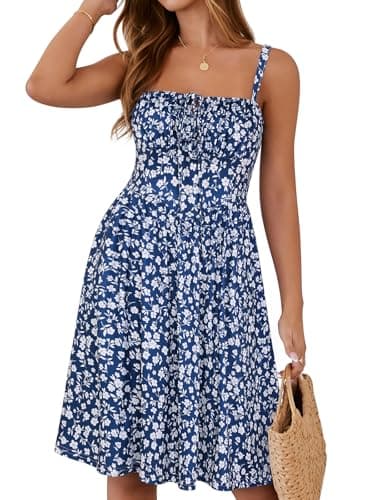 YATHON Flowy Dresses for Women Summer Short Corset Square Neck Boho Mini Dress Floral Causal for Women 2025 Petite(YT602-Navy Floral 11,S) - Image 1