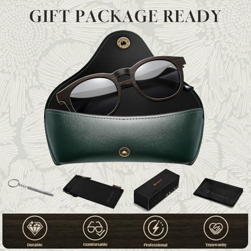 SUNGAIT Walnut Wood Sunglasses with Vegan Leather Case Thoughtful Gifts for Men Women Black Polarized Lens UV400 Protection(Black Oak Maple Frame/Black Lens) - Thumbnail 6