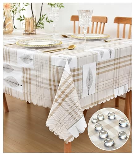 Gingham Tablecloths Plaid Leaf Table Cloth - Checkered Oilcloth Waterproof Vinyl and Polyester Backed Tablecloth, Fall Thanksgiving Christmas Kitchen Holiday Outdoor Picnic Decoration, 54*72 inch - Image 1