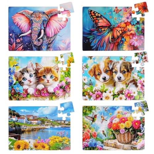 6 Packs 20 Large Piece Puzzles for Seniors with Dementia│Alzheimer’s Puzzles Memory Cognitive Games Easy Jigsaw Puzzles for Elderly Seniors with 6 Storage Bags(Animal) - Image 1
