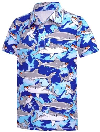 Boys Polo Shirt Kids Short Sleeve Golf Shirts Casual Collared School Uniform Athletic Dry Fit Tops Shark Clothes Size 7-8 Years - Image 1