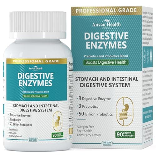 Anven Health 800mg Digestive Enzymes for Men and Women with Probiotics & Organic Prebiotics, 8 Key Enzymes, Protease, Amylase & Lipase for Bloating, Gas Relief, Non-GMO | 90 Capsules - Image 1
