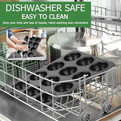 Herogo 12-Cup Nonstick Muffin Pan Tin for Baking, Metal Nonstick Cupcake Tray Set for Making Egg Muffin Quiches, Mini Brownie, Easy to Clean & Quick Release, Oven & Dishwasher Safe, Black - Thumbnail 5