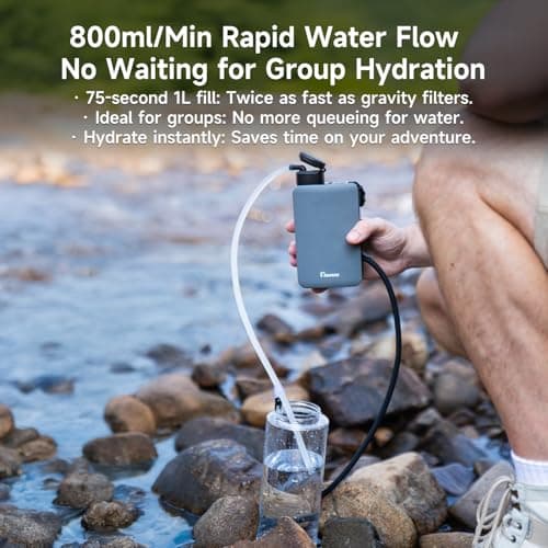 Nawaza Portable Electric Water Filter - 0.01 Micron Outdoor Camping Water Purifier for Hiking, Camping Water Filtration System Survival,Travel and Emergency (Grey) - Thumbnail 6