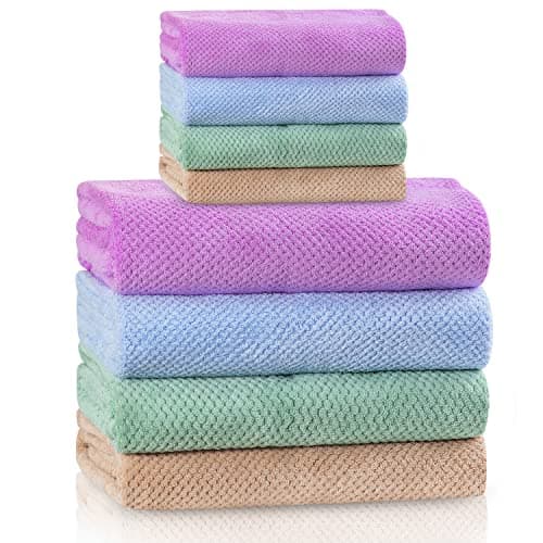 OLESTER 4 Colors Microfiber Towel Set Super Soft and Absorbent Quick-Dry Lightweight 4 Bath Towels 4 Hand Towels for Shower Pool Beach Bathroom - Image 1