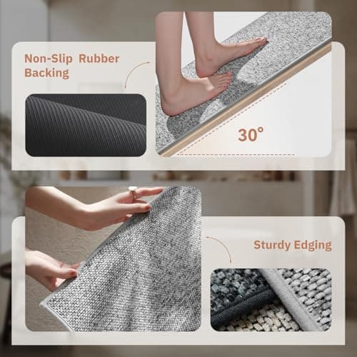 PADOOR Thin Bathroom Runner 17"x59", Braided Bath Mats for Bathroom fits Under Door, No-Slip Rubber Bath Rugs, Machine Washable & Quick Dry Absorbent Bath Mat (Grey) - Thumbnail 4