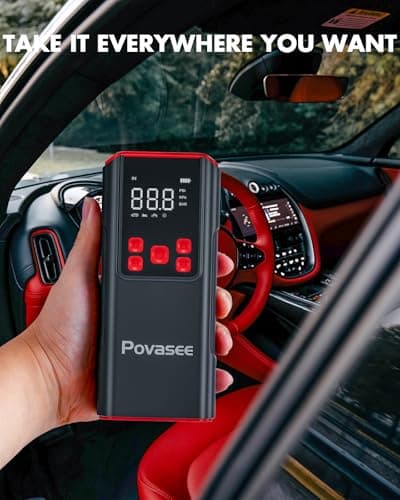 Tire Inflator Portable Air Compressor Povasee 150PSI Portable Air Pump for Tires Cordless Car Tire Inflator with LCD Display,Flashlight, 2X Tire Pump Faster suit for Cars Bikes Motorcycle Ball - Thumbnail 5