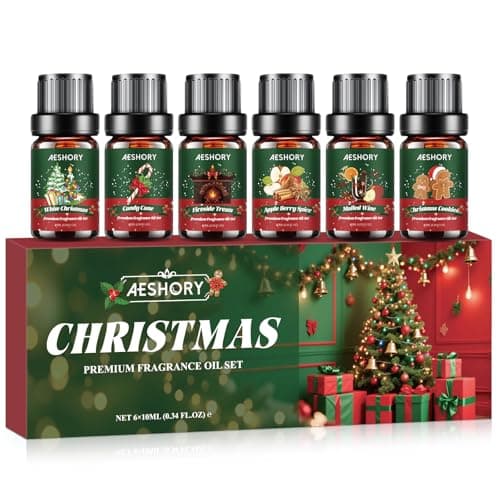 Christmas Fragrance Oil Set, 6 Premium Winter Essential Oils for Diffuser, Scented Oils Gift for Soap & Candle Making, Candy Cane, Fireside Treats, Apple Spice, Mulled Wine, White Christmas, Cookies - Image 1