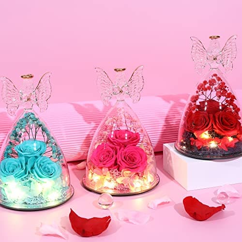 Tiaronics Mothers Day Mom Gifts for Women Preserved Flowers in Glass Angel Forever Flowers Gifts Eternal Roses Gifts for Grandma - Pink - Thumbnail 6