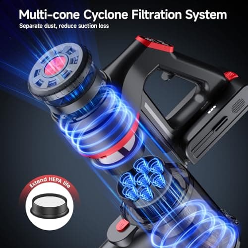 Cordless Vacuum Cleaner, 580W 60KPA Dual Motor Stick Vacuum for Home with 70mins Runtime, 6 LED Green Headlights, Self-Standing Design, V-Shaped Floor Brush for Carpet Tile Pet Hair Hardwood Floors - Thumbnail 5