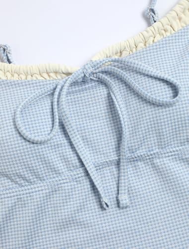 ZAFUL Light Blue Gingham Womens Cute Tankini Bathing Suits Two Piece Checkered Tankinis Sets Bow Color Block Swimsuits with Tie Side Bottom - Thumbnail 6