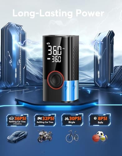 Tire Inflator Portable Air Compressor, 150PSI Air Pump for Car Tires with LED Light, Cordless Tire Pump with Digital Pressure Gauge, Tire Inflator for Car, Bike, Motorcycle, Ball (Black) - Thumbnail 3