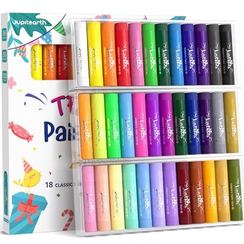 JUPITEARTH 36 Colors Tempera Paint Sticks with 120 PDF Coloring Pages and 30 Stickers, Quick Drying, Smooth, Non-Toxic and Washable Paint Sticks for Kids Drawing on Pumpkin, Wood, Rock, Glass - Image 1