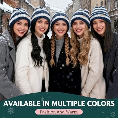 Benehair Beanie Wig for Women with Hair Attached 18'' Long Wavy Synthetic Hair Extensions Knitted Hat Keep Warm in Winter Christmas Gifts Medium Brown&Bleach Blonde - Thumbnail 6
