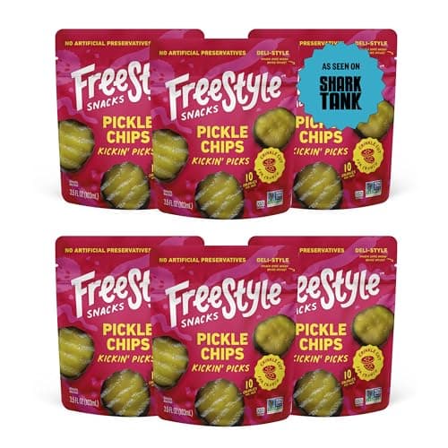 Freestyle Snacks Pickle Chip Snack Packs - Spicy Dill - All Natural, Fresh-Packed Deli-Style Pickles - Non-GMO, Kosher, Gluten-Free, Low Calorie Snacks - 3.5 Ounce (6 Pack) - Image 1
