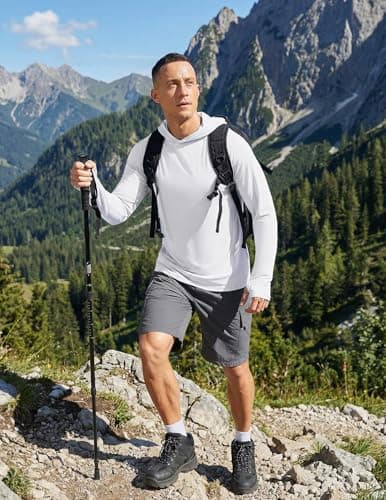 PINSPARK Men's UPF 50+ Fishing Shirts Long Sleeve UV Sun Hoodie, Hiking Running Swimming Surfing Athletic Workout Shirt L White - Thumbnail 2