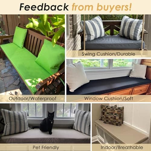 SINUOLIN Custom Size Bench Cushion for Indoor/Outdoor Furniture, 70D Foam Personalized Colors Embroidery Waterproof Patio Couch/Bay Window/Chair/Sofa/Swing Garden Seat Breakfast Nook Pad - Thumbnail 3