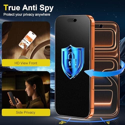 YWXTW 2 Pack for iPhone 17 Pro Max Matte Privacy Screen Protector 6.9 Inch + 1 Set Camera Lens Protector, Anti Spy Anti Glare 17 Pro Max Tempered Glass Film, Anti Fingerprint, Bubble Free - Thumbnail 3