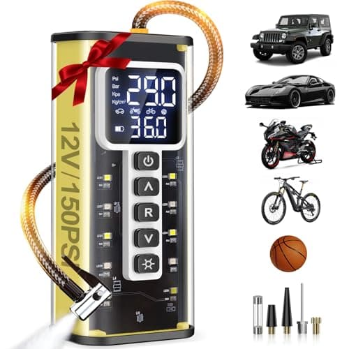 Tire Inflator Portable Air Compressor, 150 PSI Air Compressor for Car Tires, Portable Tire Inflator for Car with Pressure Gauge, Tire Pump for Cars, Bike, Motorcycle, Ball - Image 1