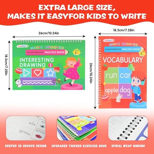 Lumikidz Magic Grooved Writing Practice for Kids Ages 3–5 - Reusable Grooved Writing Books for Kids 3–5 - Handwriting Practice for Kids 5–7 - Preschool Tracing Books & Learning Activities - Thumbnail 2