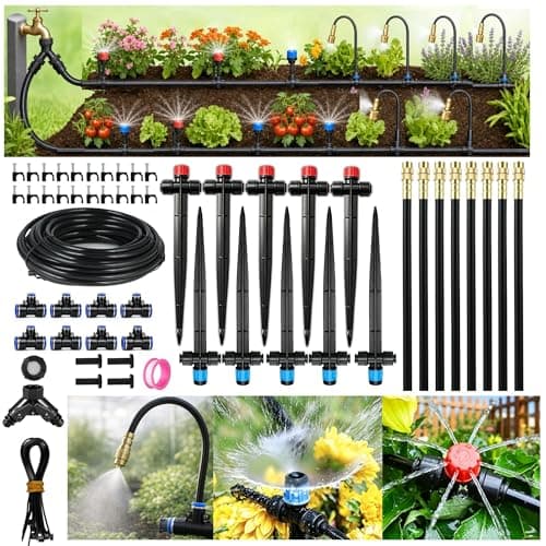 120FT Drip Irrigation System for Garden: Quick Connect PE Tubing Automatic Water Sprinkler Kit Adjustable Misting Part 1/4" Watering Hose for Outdoor Raised Bed Plants Flower Yard Greenhouse
