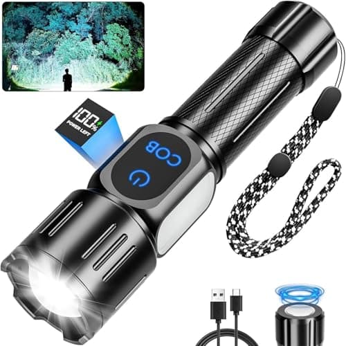Dszuu Rechargeable LED Flashlight, Super Bright 99000 High Lumens Flash Light, 9 Modes Zoomable Flashlight with LCD Display, Waterproof Tactical Flashlights for Camping, Home Emergency - Image 1