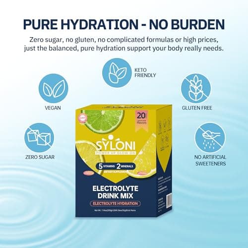 Syloni Electrolytes Powder Packets, Lemon Lime 20 Sticks, Sugar Free Hydration Packets Electrolyte Drink Mix with 7 Vitamins and Electrolytes, Keto Friendly, Vegan, Gluten Free - Thumbnail 5