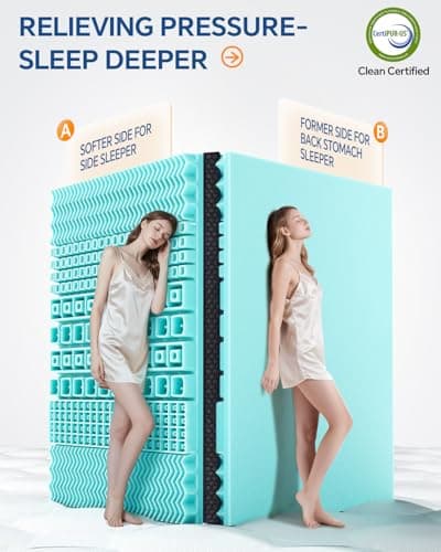 BEDELITE Dual Layer 4 Inch Queen Size Memory Foam Mattress Topper, 2 Inch Soft Pillow Top Mattress Pad Cover and 2 Inch Gel Memory Foam for Pressure Relief, 2-in-1 Design for Comfort & Support (Black) - Thumbnail 3
