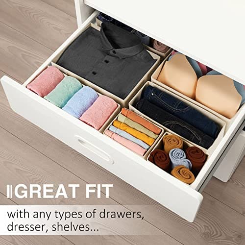 Criusia Drawer Organizer Clothes, 8 Pack Underwear Drawer Organizer, Foldable Cloth Storage Box Closet Organizers and Storage for Clothes, Socks, Scarves, Ties (Beige) - Thumbnail 6