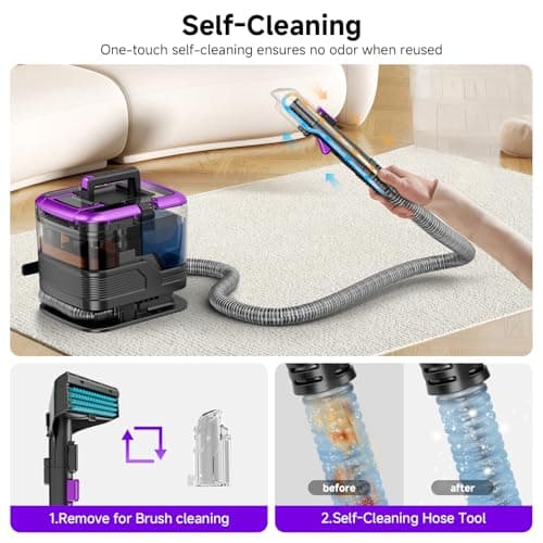 Vaconly Portable Carpet Cleaner & Upholstery Cleaner Machine - 21Kpa Carpet Cleaner Machine, Self-Cleaning, Deep Cleaner for Pet Stains, Cars, Couch, Rug, Furniture with Dual Brush, Large Tank, Purple - Thumbnail 5