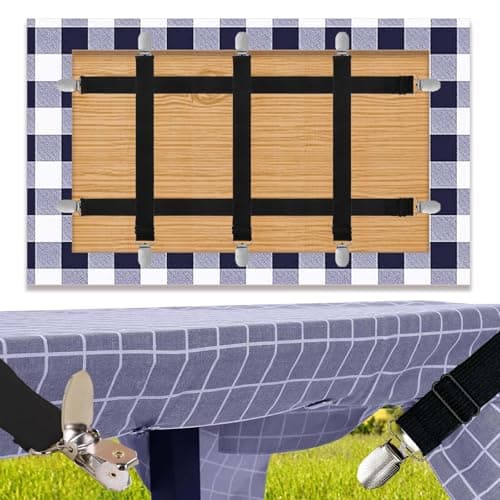 Tablecloth Clips for Outdoor Thick Tables Hidden Strap 5 Pack, Adjustable Elasticity Picnic Table Cloth Holder Clip Large Clamp for Bench Cover Party Restaurant Camping RV Essential Accessory Black - Image 1