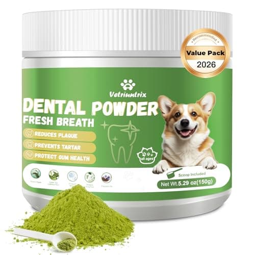 Vetriuntrix Dog Teeth Cleaning Powder, Dog Dental Powder for Tartar Remove & Plaque Off, Fresh Breath for Dogs with Natural Plant Blend, Enzymes and Probiotics, 150g - Image 1