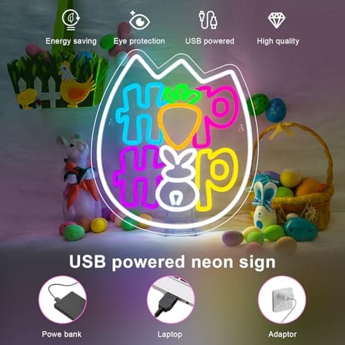 Easter Neon Sign Purple Egg Light Sign Easter Decor for Home Kitchen Living Room LED Carrots Neon Lights for Bedroom Bunny Decor Funny Gifts for Teens Families in Birthday Theme Party - Thumbnail 3