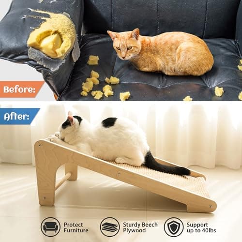 PETKARAY Cat Scratcher, Cat Sisal Scratching Ramp, L Shape Cat Scratch Pad for Indoor Cats, Wall Furniture Protector with Catnip Large - Thumbnail 5