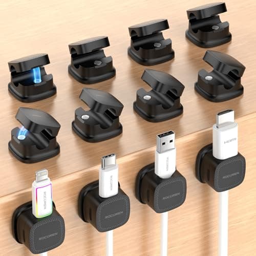 12 Pack Cable Management Cord Organizer,Magnetic Cable Clips-1s Lock,Rocoren Desk Adhesive Cord Cable Clip Wire Holder Keeper for Phone Charger Wire,Nightstand,Car,Office,Desktop Accessory,Black - Image 1