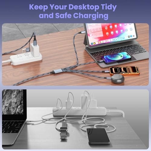 Firsting Travel Essentials 4 in 2 Multi Charging Cable, USB A/C Charging Cords with Dual Type-C/IP/Micro, Universal Phone Charger Cord Compatible with iPhone17-8/iPad/Android/Tablet/Car (2Packs 5FT) - Thumbnail 6