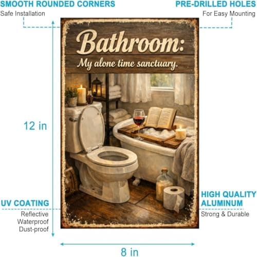 Bathroom My Alone Time Sanctuary Metal Tin Sign Vintage Relax Wall Decor Funny Restroom Artwork Rustic Home Spa Toilet Plaque Meditation Style Gift 8x12 Inch Pre Drilled Hanging Sign - Thumbnail 5