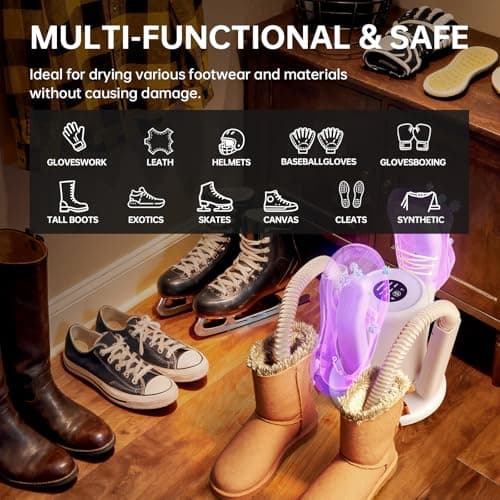 Boot Dryer,Shoe Dryer for Work Boots, 2 * 24“ Retractable Hose with 6 Timers, 4 Tubes Rose Salt Remove Odor, Low-noise Boot Warmer, Suitable for Ski Boots,Shoes,Gloves,Ivory,SH03 - Thumbnail 6