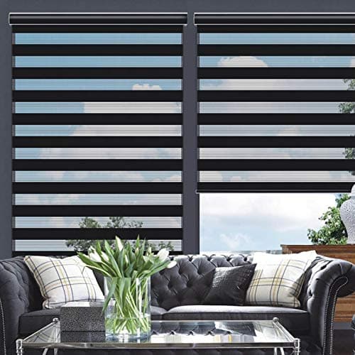 Changshade Cordless Zebra Blinds for Windows, Modern Dual Layer Zebra Blinds with Light Filtering & Privacy Control,Easy Install Zebra Blinds for Indoor Windows,（32.5" W×72" H,Black） - Image 1